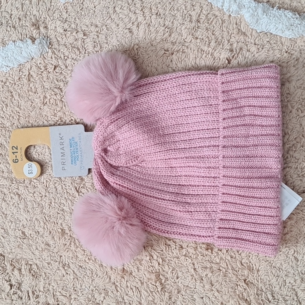 Primark pink 9-12 M pom pom baby hat